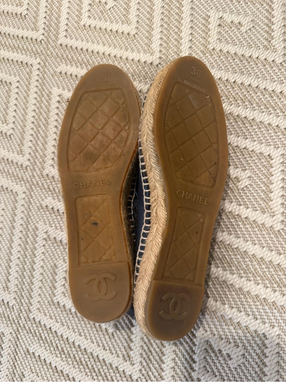 Chanel Navy and Black Leather Espadrille Loafers - Picture 4 of 6